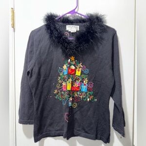 Jack B Quick Sz M Christmas Tree Sweater Presents Gifts Sequins Bead Embellished